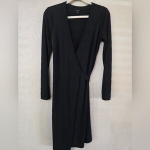 Ann Taylor Elegant Black Long Sleeve Wrap Dress